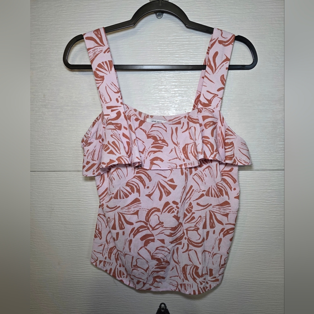 Nine West Pink and Brown Floral Blouse